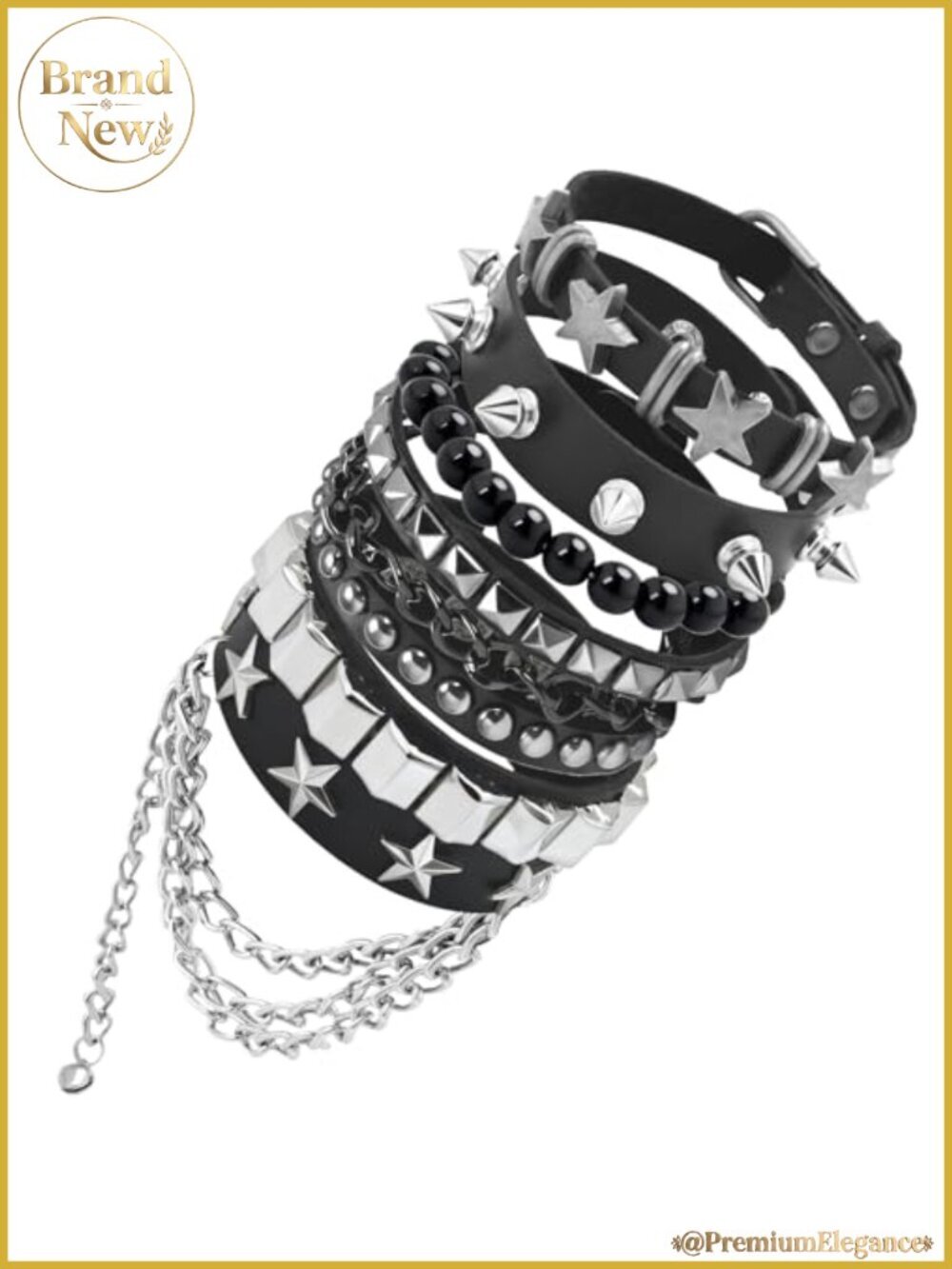 Studded Punk Bracelet Set of 5 Emo Cuff Wristband PU Leather Unisex Gothic Y2K